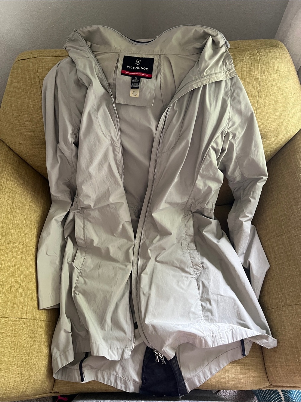 Victorinox Light Gray Hooded Trench Raincoat